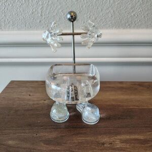 Vtg Lucite MCM Ring Jewelry Holder Hand Feet Glitter Chrome Stand Funky 70s